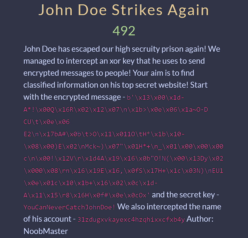 John Doe Strikes Again Challenge Description