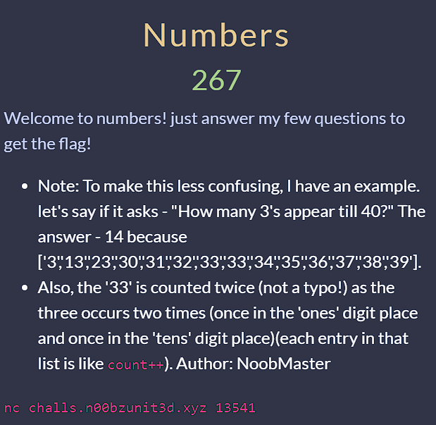 Numbers Challenge Description